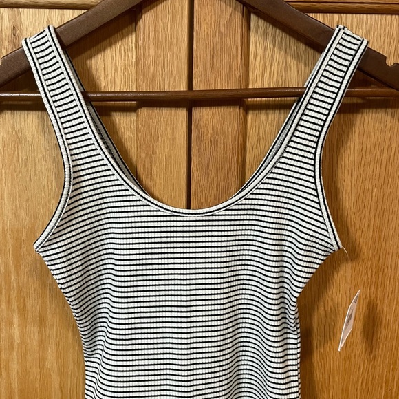 AE Scoop Neck Bodysuit Stripes Ribbed Washed Black/Cream XS - Picture 3 of 10
